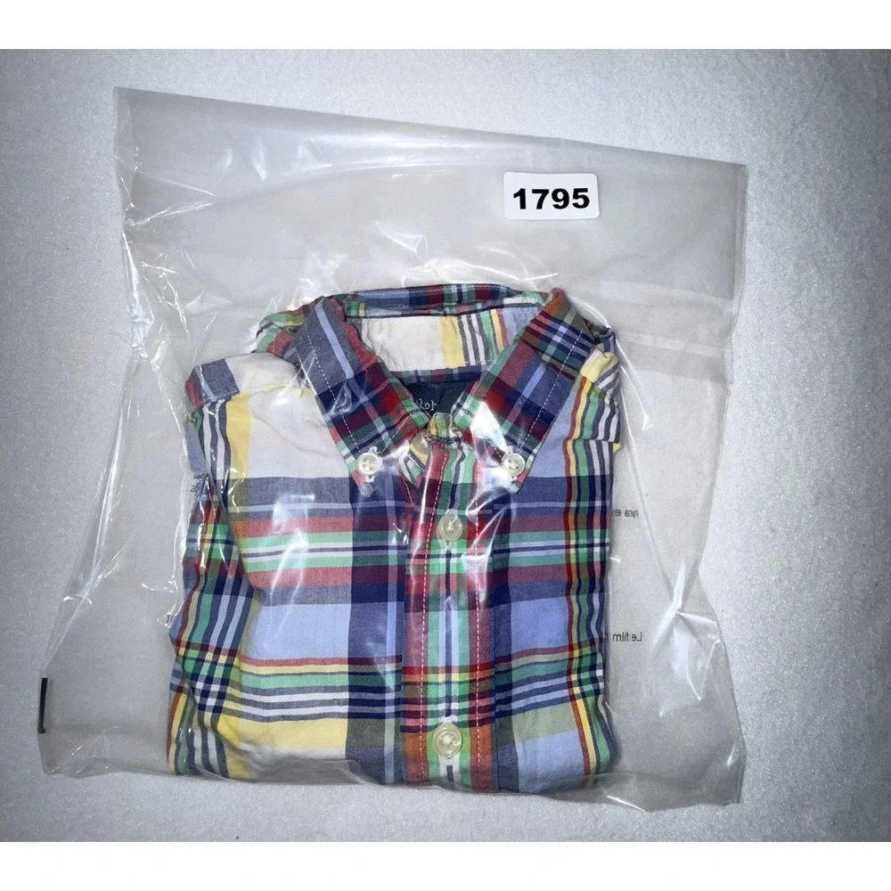 Ralph Lauren Infant Boys ShortSleeve Mult Plaid Shirt-Sz 18 M-Button Down Collar